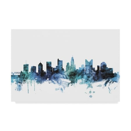 Michael Tompsett 'Columbus Ohio Blue Teal Skyline' Canvas Art,12x19